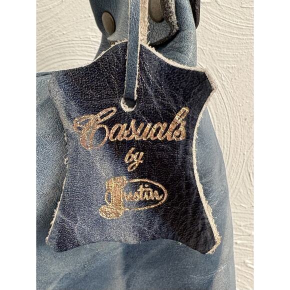 Casuals By Justin Blue Leather Shoulder Bag Adjustable Buggywhip Cowhide - Picture 5 of 7